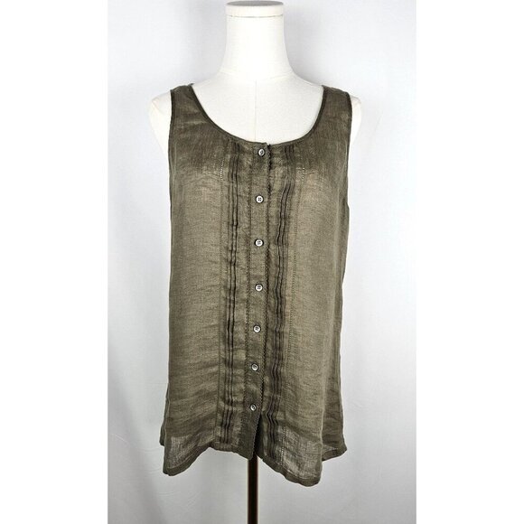 Tommy Bahama Tank Top Small Linen Olive Green Sleeveless Button Up - Picture 1 of 8